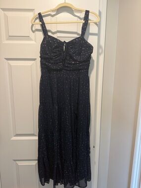 Aqua Navy Floral Ruched Maxi Dress